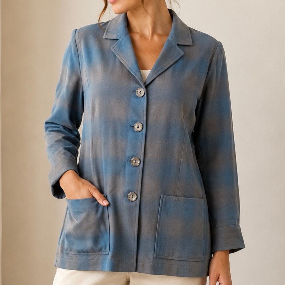 PENDLETON | Virgin Wool Blue Button Front Utility Jacket Oversized | Small